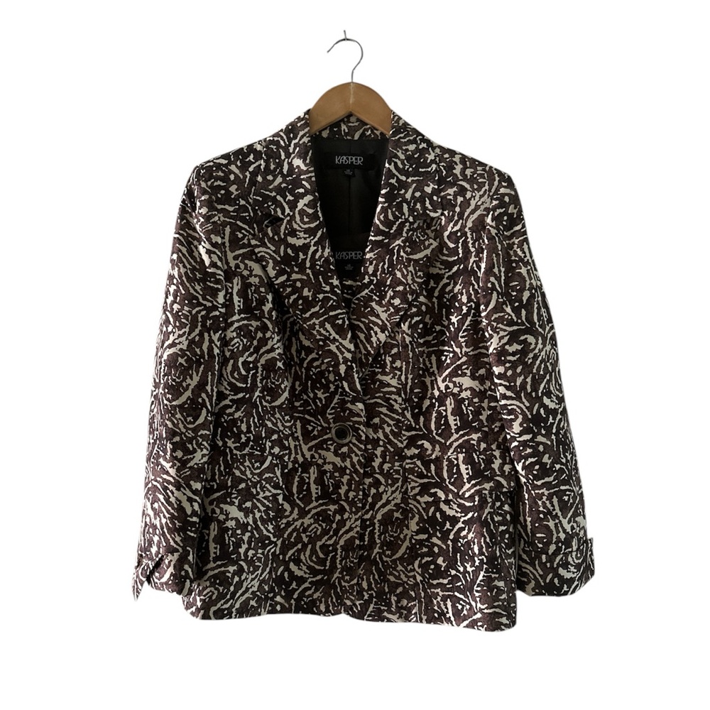 Kasper Cream and Brown 100% Silk Blazer and tank set sz 14